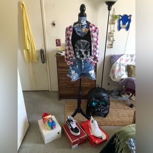 Women’s Pink, Blue & Yellow Plaid Button-Up Shirt